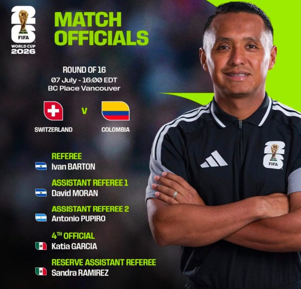 Iván Barton a été choisi pour diriger le match de huitièmes de finale du Mondial entre Colombie et Suisse. Photo FIFA
