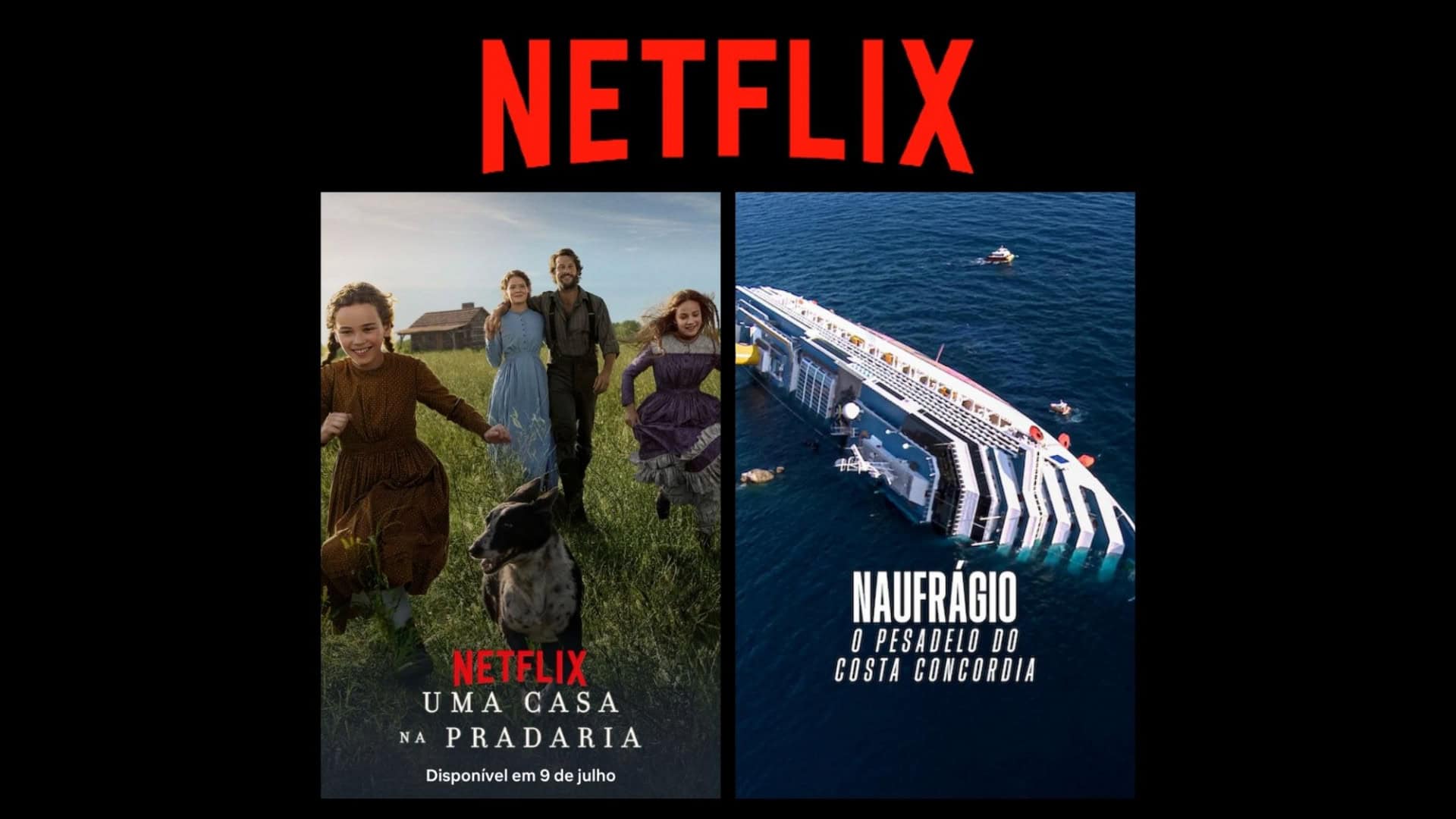 Montage de visuels : série Uma Casa na Pradaria et documentaire Naufrágio