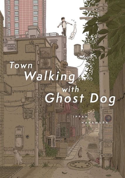 Couverture du livre montrant un garçon sur un toit avec un chien fantomatique.