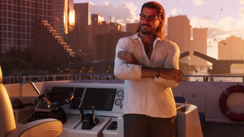 Un personnage masculin de GTA 6 sur un yacht.