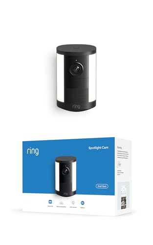 Ring Cámara con luces (Spotlight Cam), avec batterie, Retina 2K, zoom amélioré, focos activés par mouvement, essai gratuit de 30 jours