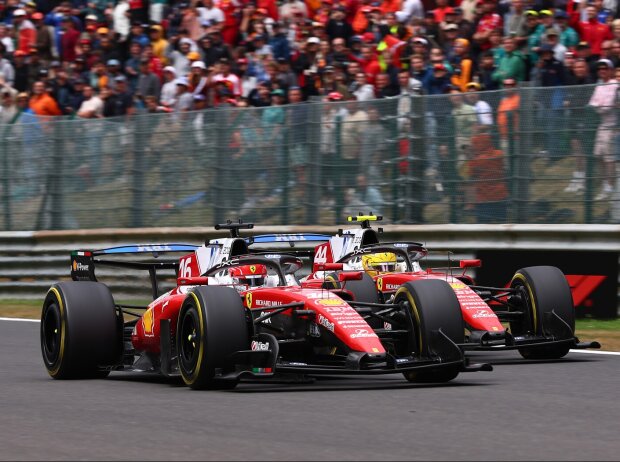 Charles Leclerc et Lewis Hamilton (Ferrari SF-26) lors du Grand Prix de Belgique 2026