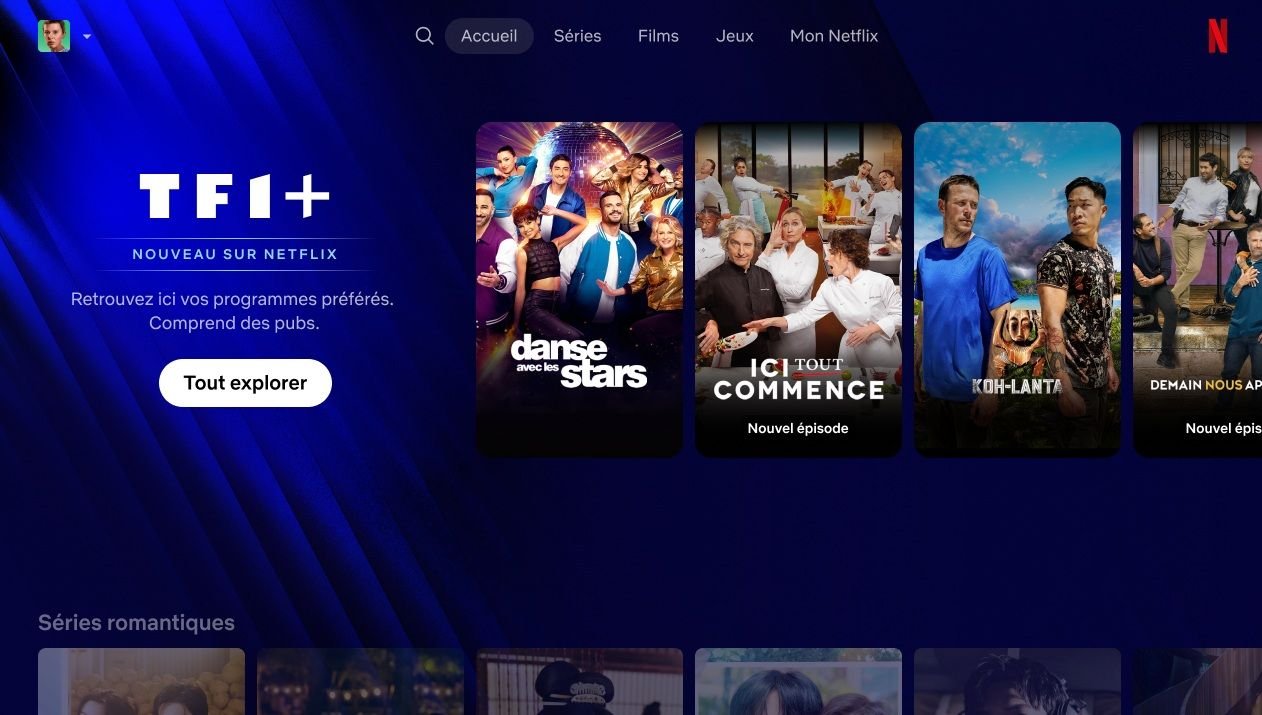 Interface TF1 intégrée à l'application Netflix