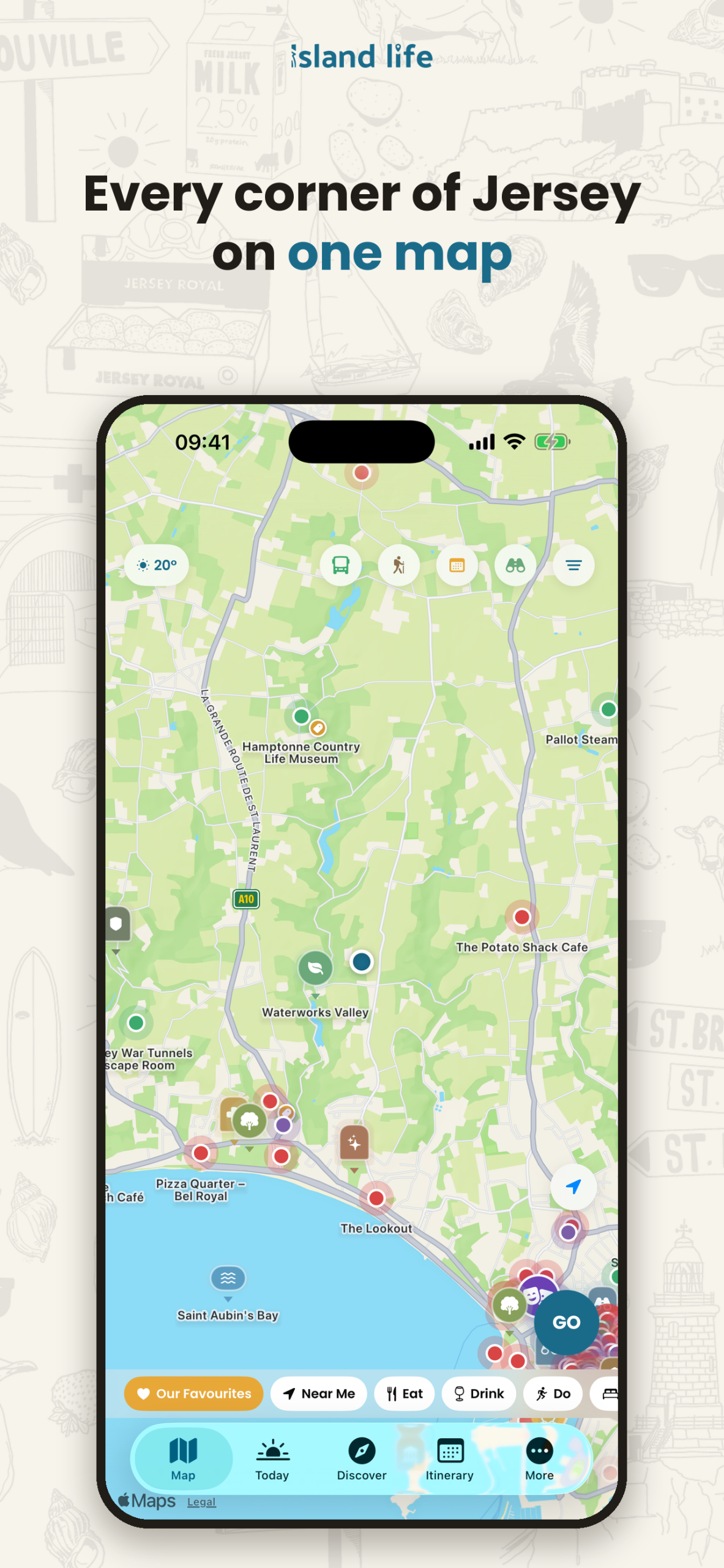 Carte interactive de Jersey montrant les événements en cours sur l'île.