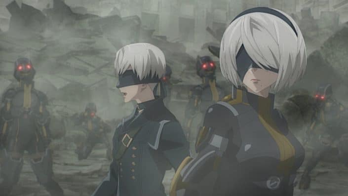 Androidin 2B dans le anime 'NieR:Automata Ver1.1a'.
