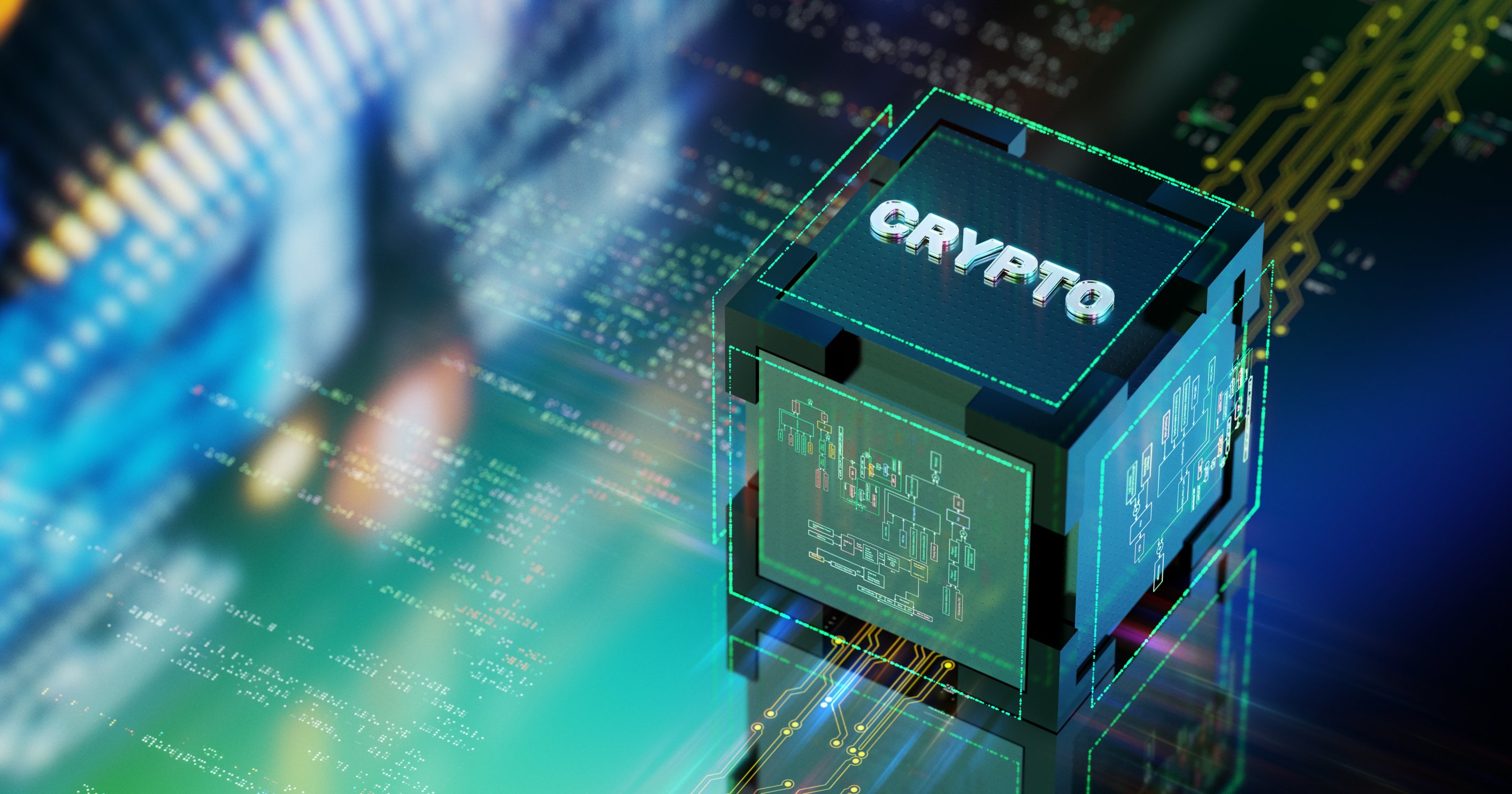 Illustration d'une cryptomonnaie sur une blockchain.