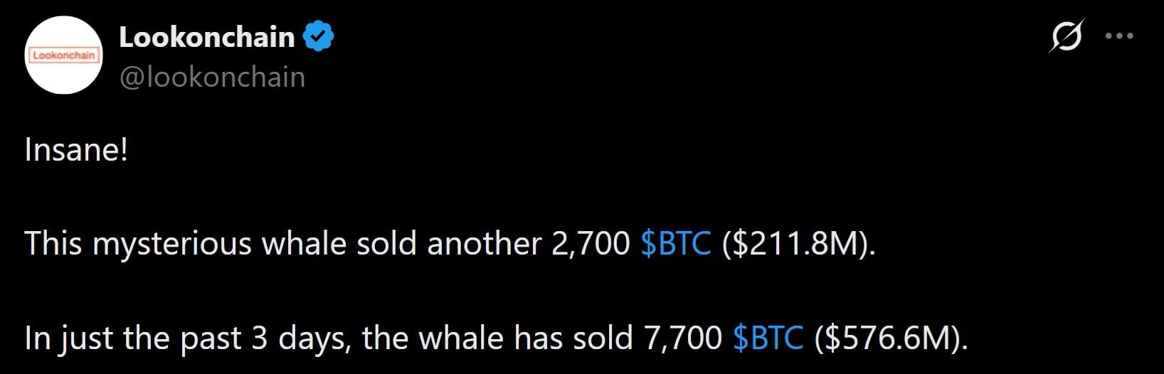 Une baleine continue de vendre du BTC tandis que le prix grimpe.