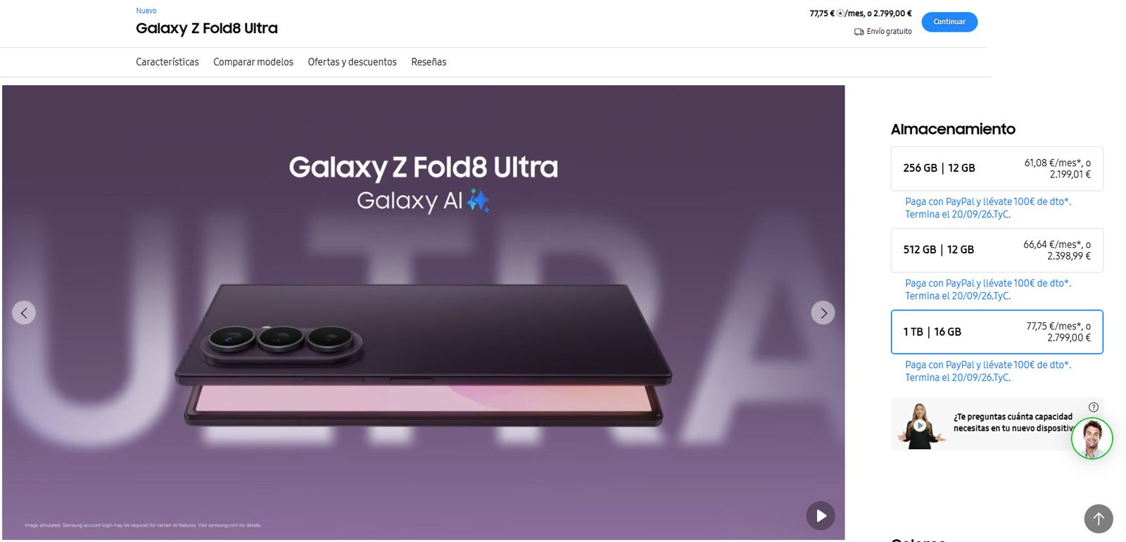 Interface d'achat du Samsung Galaxy Z Fold8 Ultra.