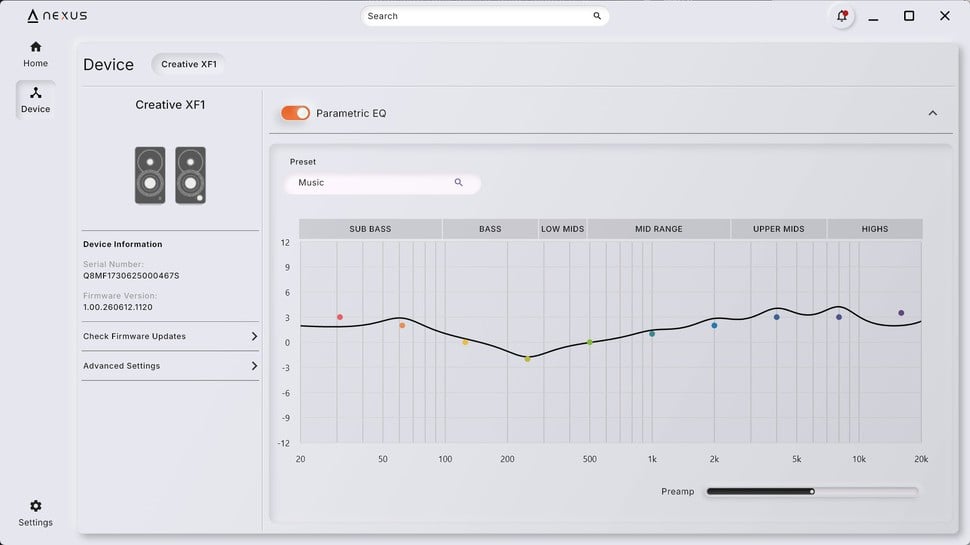 Capture d'écran de l'application Creative Nexus sur Windows