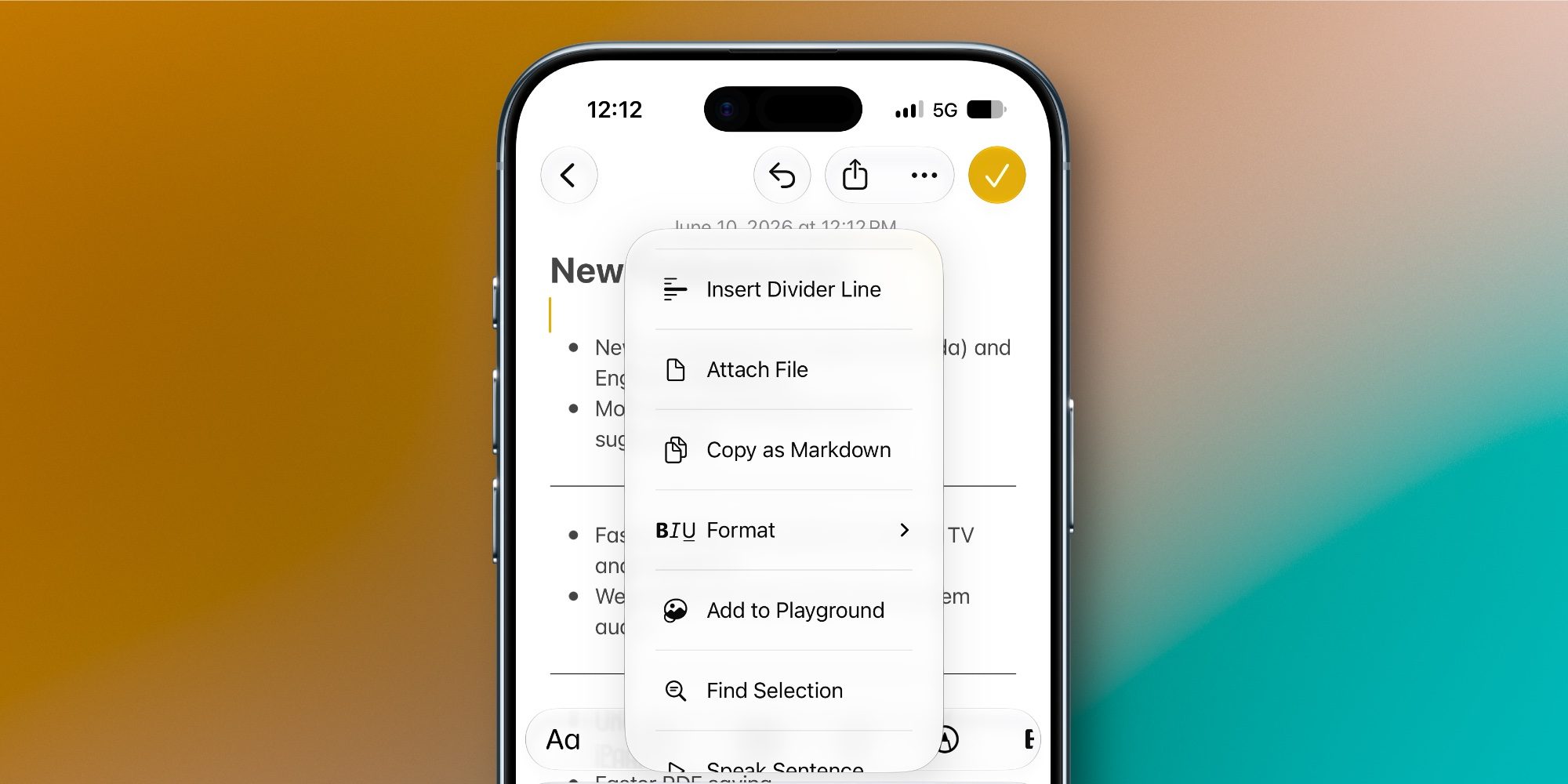 Ligne de séparation dans l'application Notes