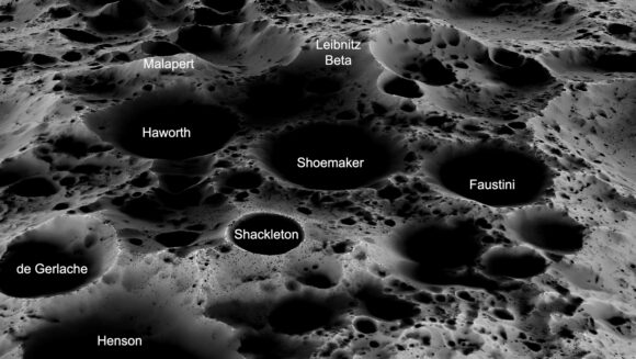 Principaux cratères du pôle sud lunaire (NASA)