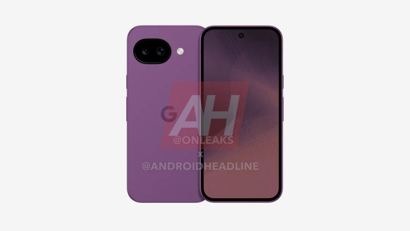 Vue frontale et arrière d'un Google Pixel 11a en couleur lavande avec un module de caméra circulaire.