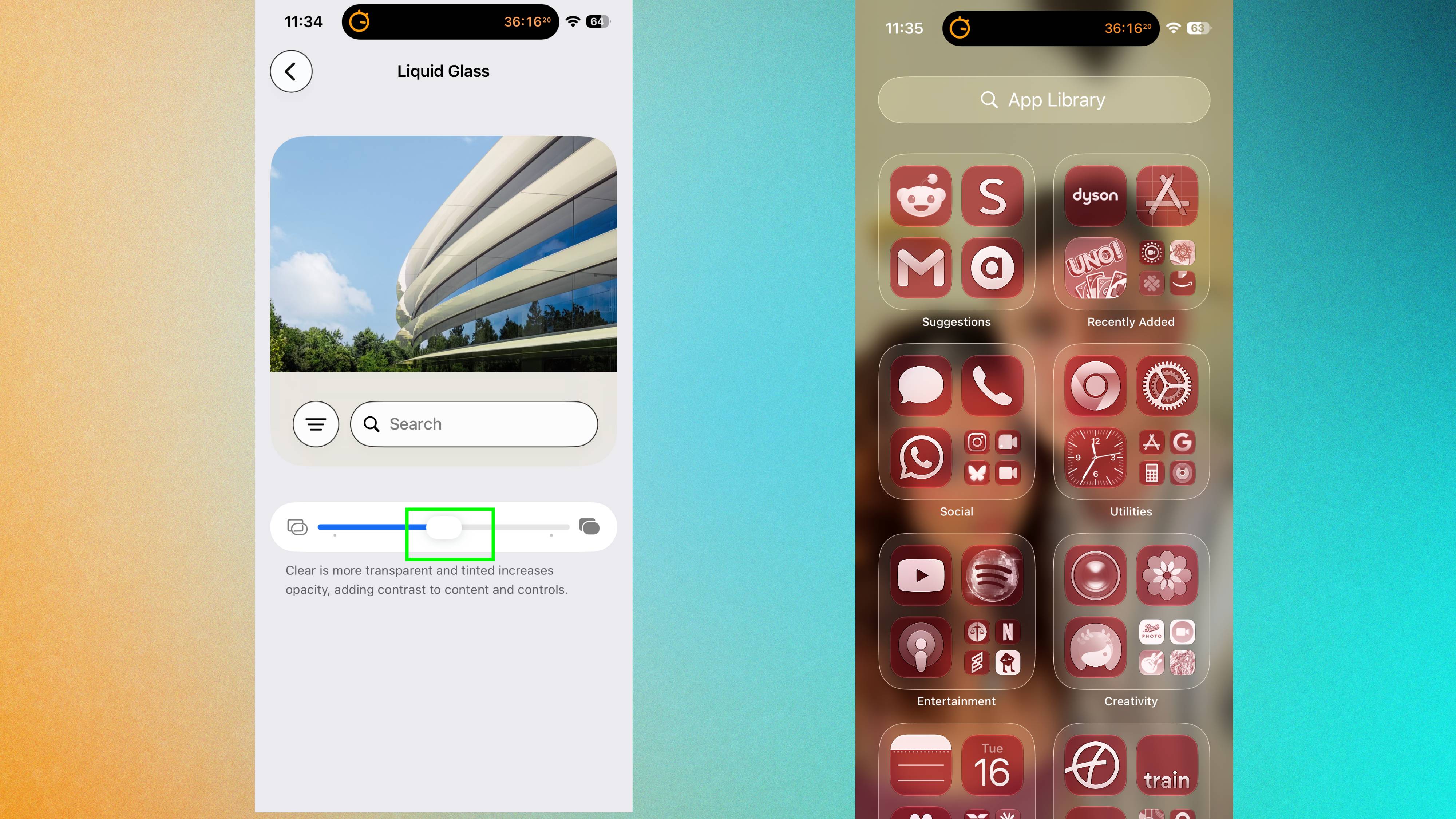 Réglage de la transparence de Liquid Glass dans iOS 27
