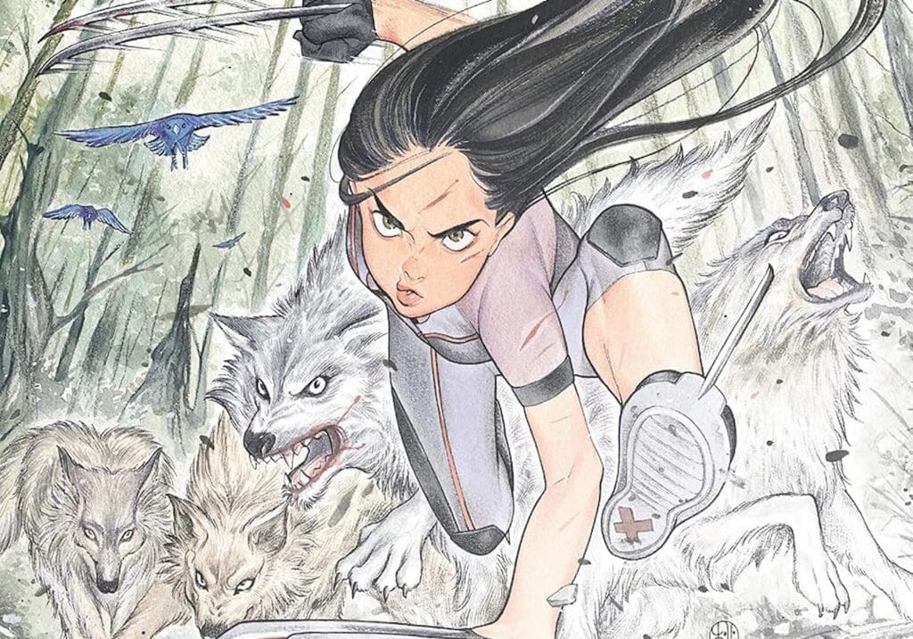 Couverture de Peach Momoko pour X23 représentant le personnage en tenue noire et blanche, prête à l'action
