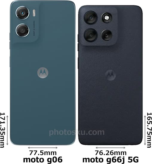 Comparaison arrière du Moto G06 et Moto G66J 5G
