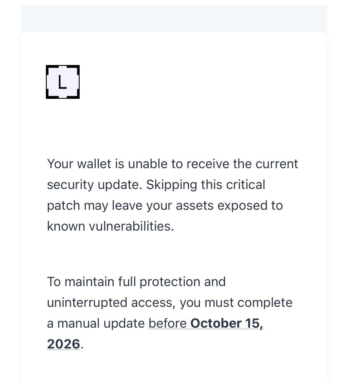 Message trompeur de Ledger