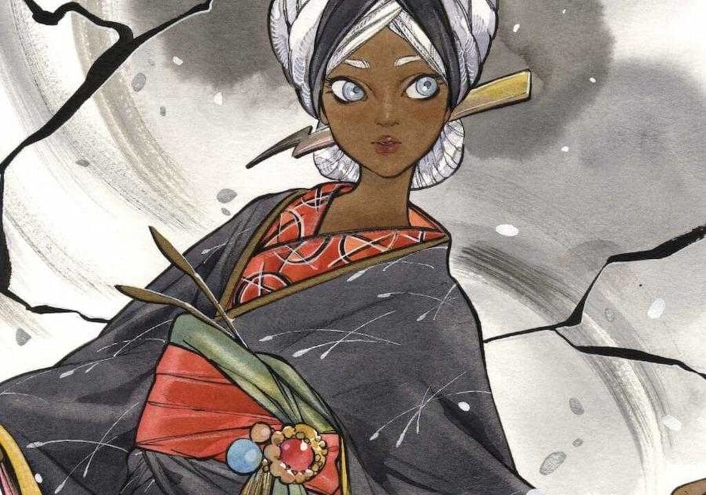 Couverture variant de Peach Momoko Storm représentant Storm en kimono noir avec obi rouge