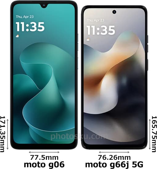 Comparaison frontale du Moto G06 et Moto G66J 5G