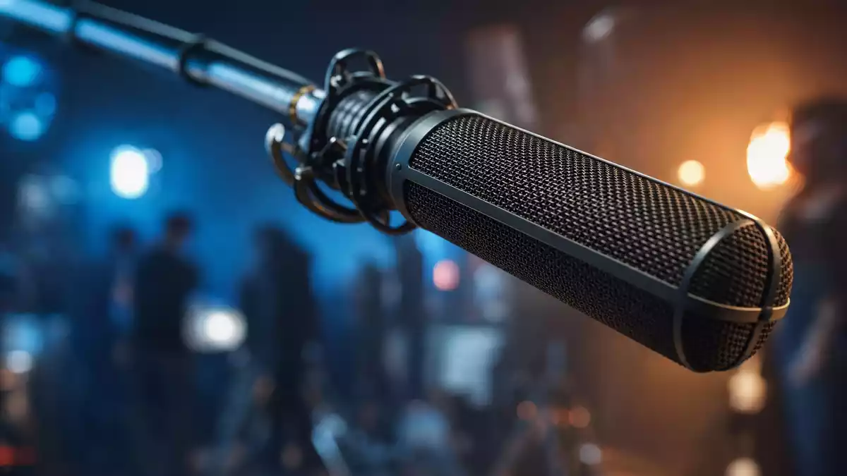 Microscopie d'un microphone professionnel sur un plateau de tournage