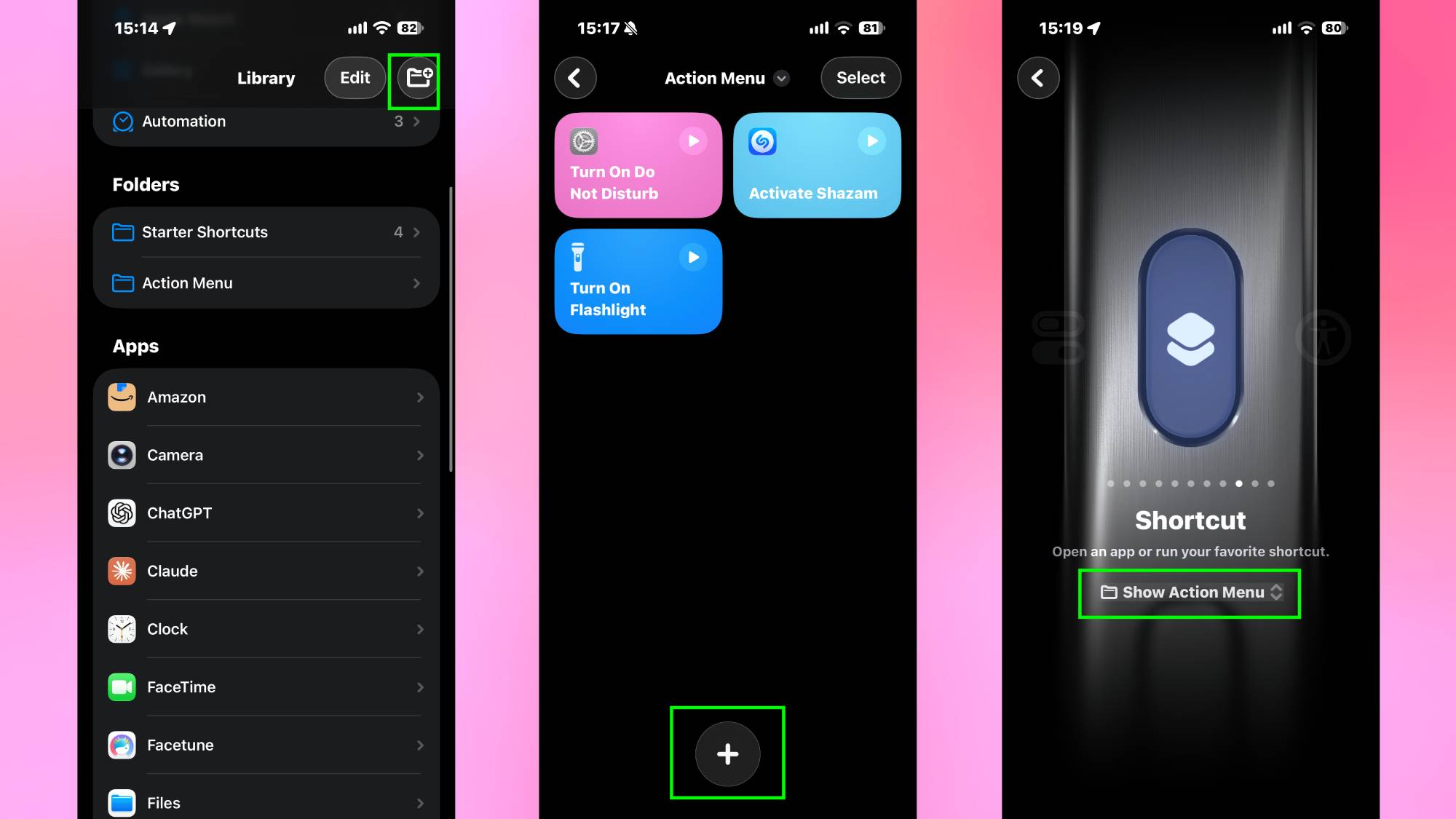 Dossier de raccourcis pour le bouton Action iPhone