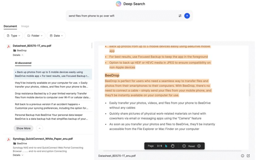 Recherche dans les textes avec Deep Search sur le Synology BeeDrive