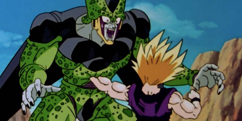 Gohan Super Saiyan 2 affrontant Cell.