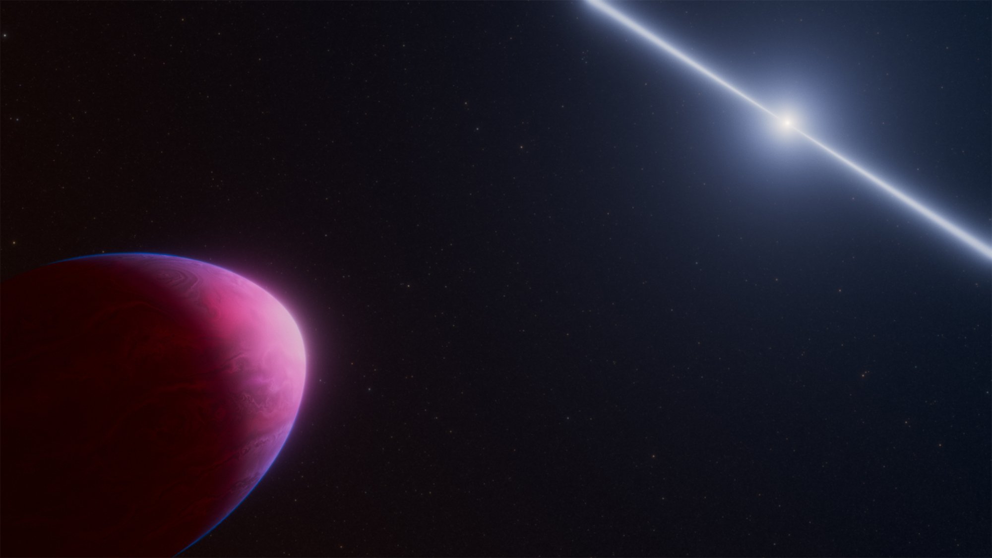 Une représentation artistique d'un exoplanète et d'un système binaire de pulsar
