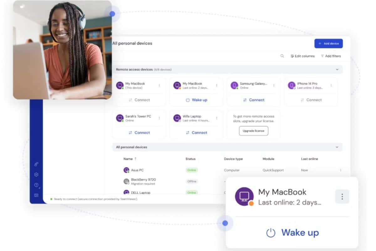 Interface du logiciel d'accès à distance TeamViewer sur ordinateur