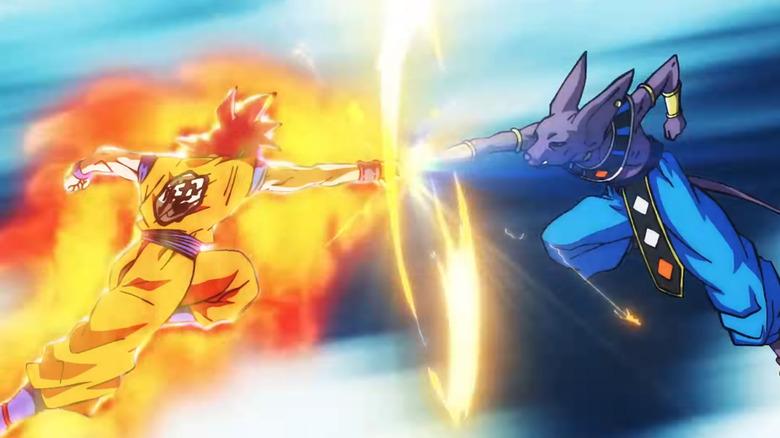 Goku en Super Saiyan God affrontant Beerus dans Dragon Ball Super