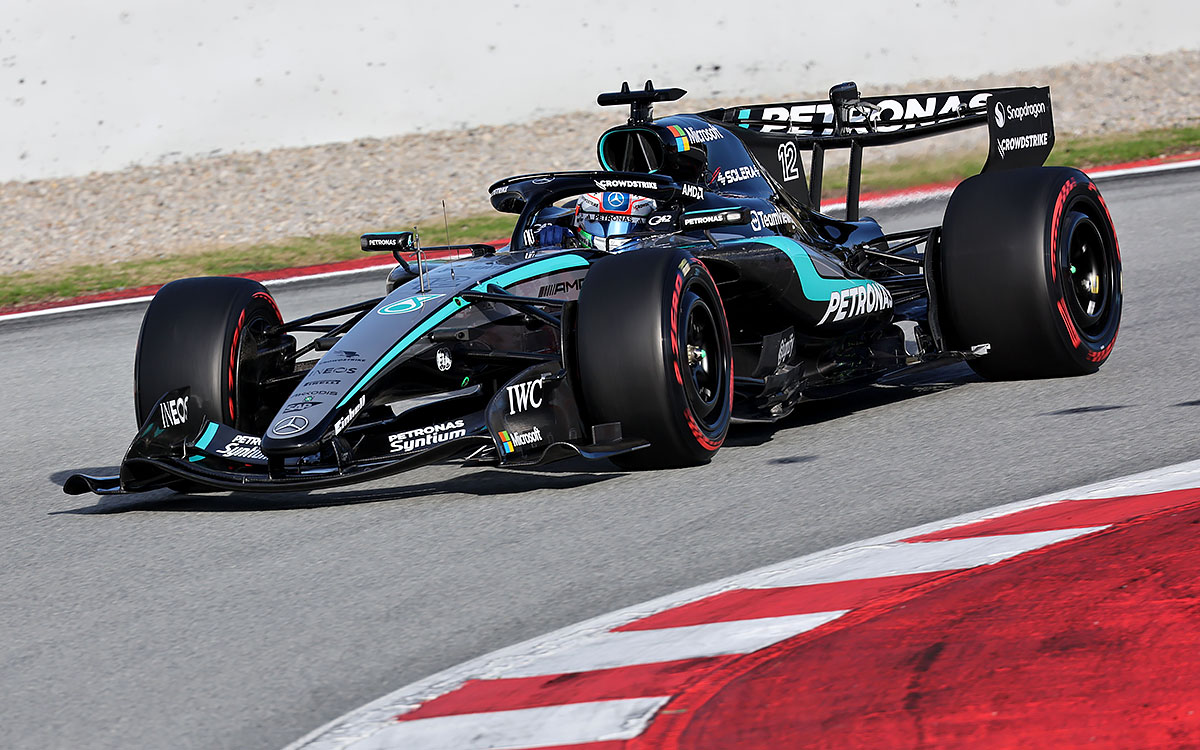 Andrea Kimi Antonelli sur le circuit de Catalogne, 1ère journée du shakedown de F1 à Barcelone, 26 janvier 2026