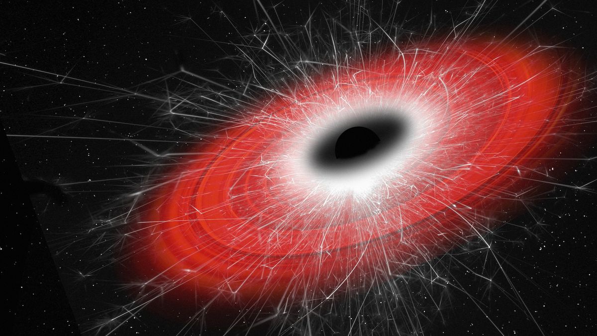 Une illustration conceptuelle de la radiation de Hawking émise par un trou noir.