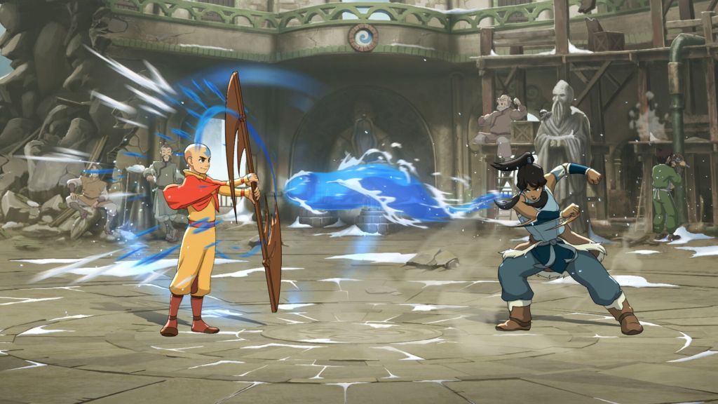 Scène de combat entre avatars dans Avatar Legends
