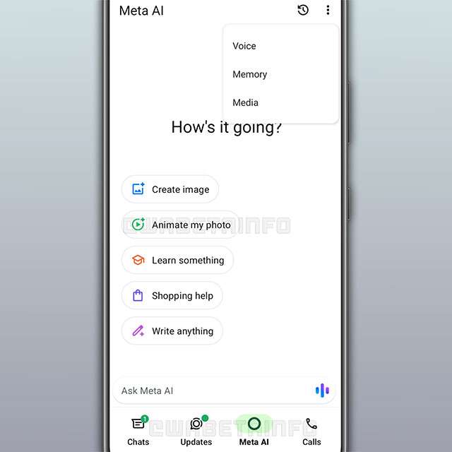 Une section dédiée à Meta AI sur WhatsApp