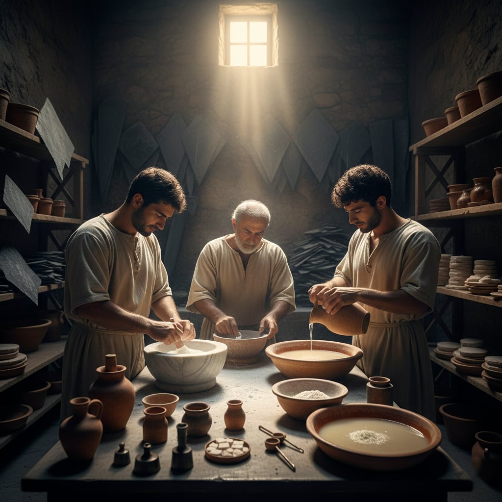Reconstruction d'un laboratoire grec antique.