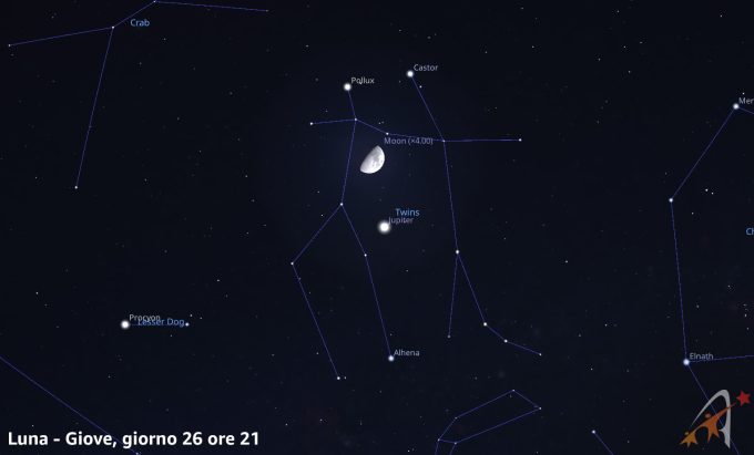 Conjonction Lune - Jupiter, 26 mars à 21h