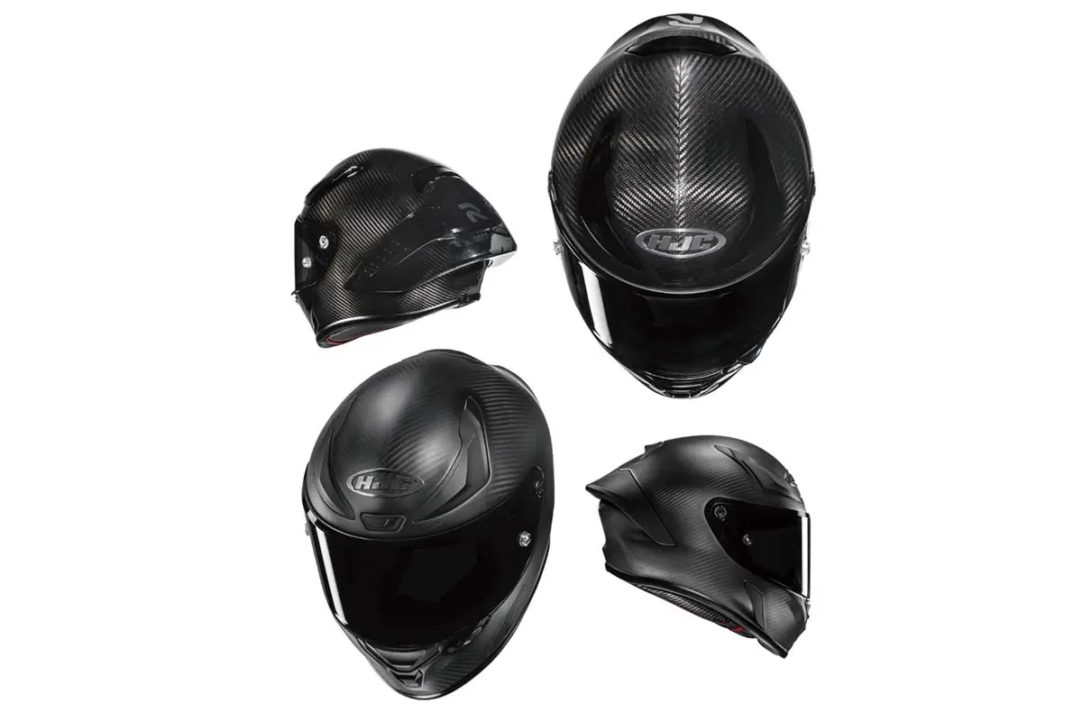 HJC RPHA 1 V2 Carbon avec coque en fibre de carbone montrée sous différents angles.