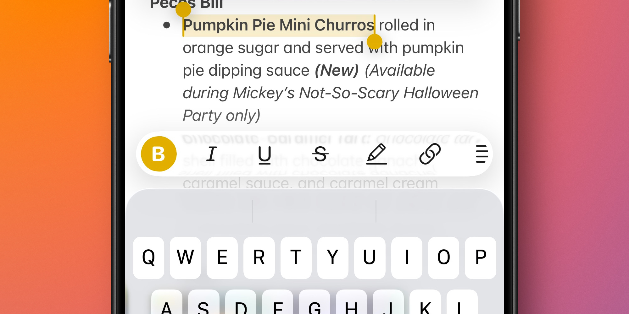 Barre d'outils adaptative dans Apple Notes