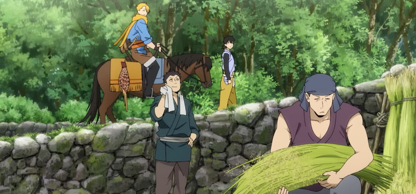 Les villageois travaillent dur pendant que Yuru et son ami errent dans Daemons of the Shadow Realm