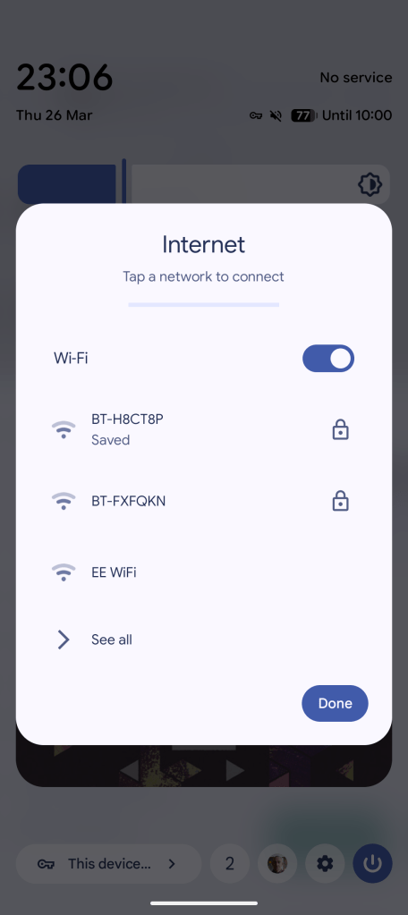 Comportement de l'icône Wi-Fi d'Android 16