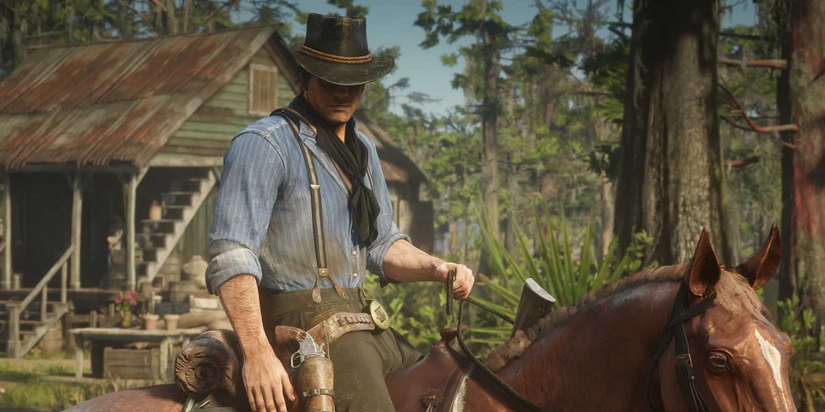 Arthur Morgan monte un cheval dans Red Dead Redemption 2.