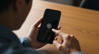 Une personne redémarrant son smartphone.