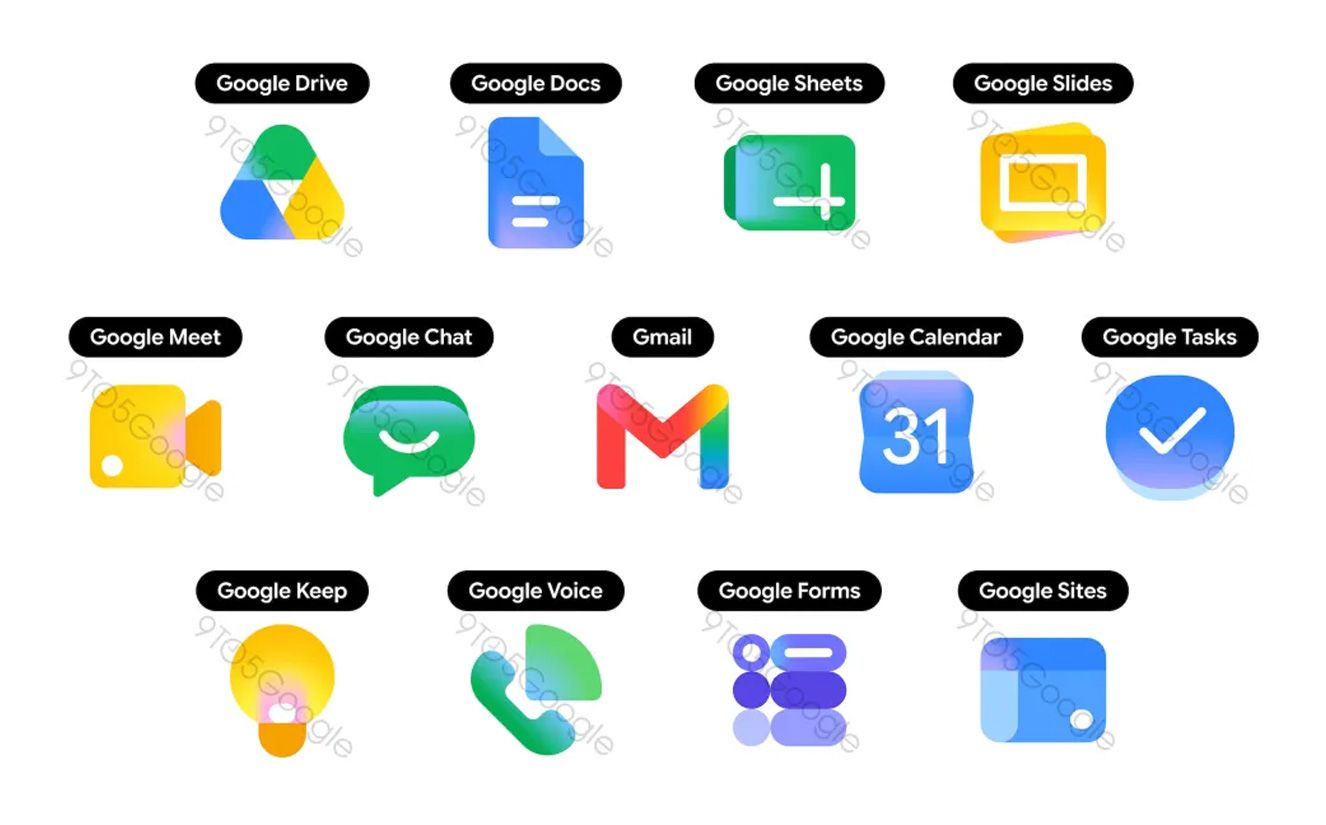 Icônes des applications Google Workspace