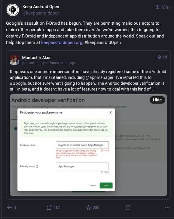 Capture d'écran du tableau de vérification des développeurs Android