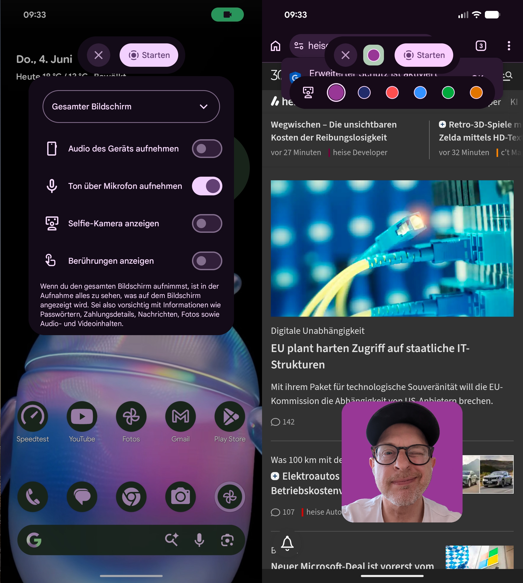 Réactions à l'écran dans Android Canary