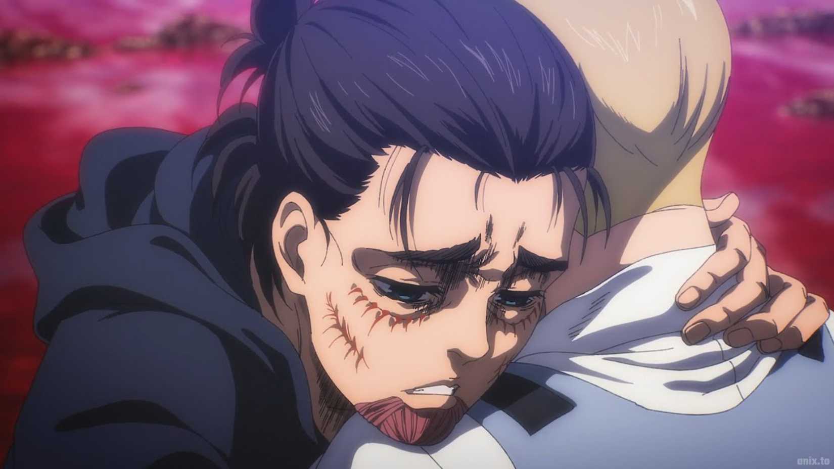 Scène d'Attack on Titan avec Eren Yeager dans le final.