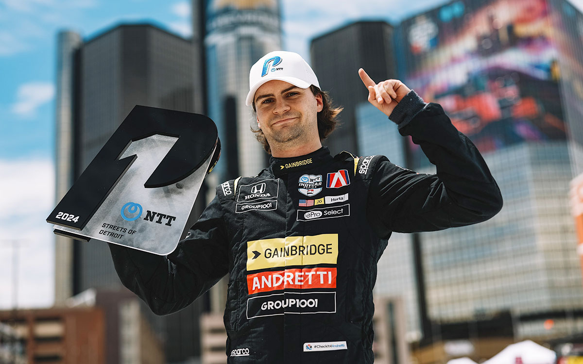Colton Herta, poleman lors de la 6ème course de l'IndyCar à Détroit, le 1er juin 2024